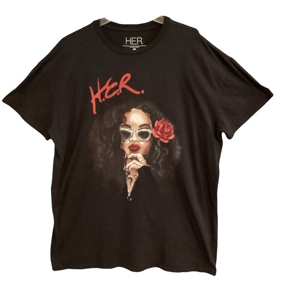 Vtg H.E.R. Band Concert Tour Graphic T-shirt Sony Music Sz XL Black Hip Hop - Picture 2 of 7